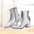 Stiefeletten - Damen Reißverschluss Spitz Zehen Blockabsatz Stiefel R&B