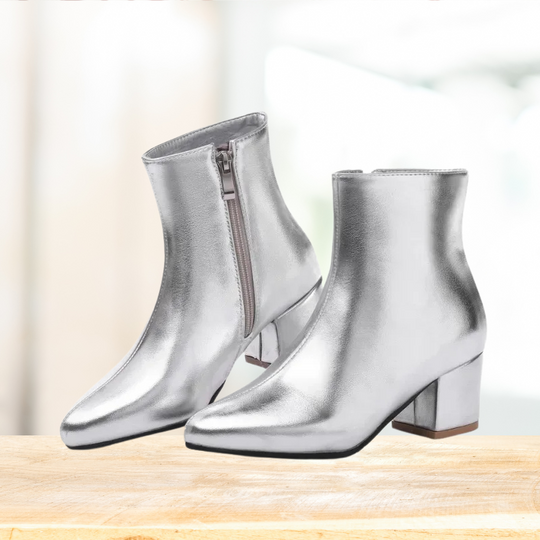 Stiefeletten - Damen Reißverschluss Spitz Zehen Blockabsatz Stiefel R&B