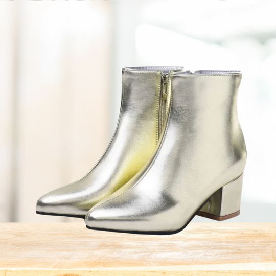 Stiefeletten - Damen Reißverschluss Spitz Zehen Blockabsatz Stiefel R&B