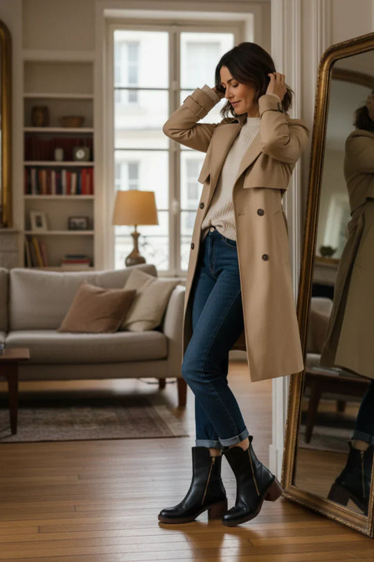 Stiefeletten - Braune und schwarze Lederstiefel mit Blockabsatz für Frauen R&B