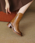 Stiefeletten - Braune und schwarze Lederstiefel mit Blockabsatz für Frauen R&B