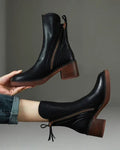 Stiefeletten - Braune und schwarze Lederstiefel mit Blockabsatz für Frauen R&B