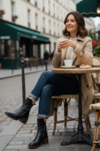 Stiefeletten - Braune und schwarze Lederstiefel mit Blockabsatz für Frauen R&B