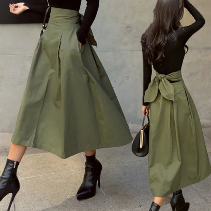 R&B | Hohe Taille Midi Rock mit Schleifendetail