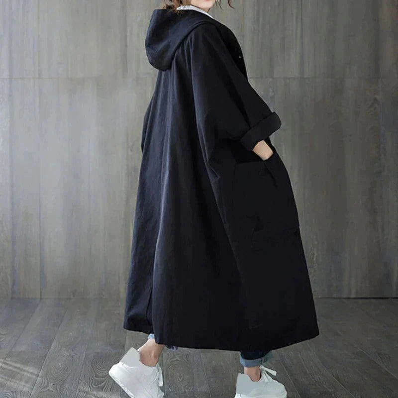 R&B | Trenchcoat - Langer Oversized-Schnitt - Große Seitentaschen - Kapuze und Knopfverschluss