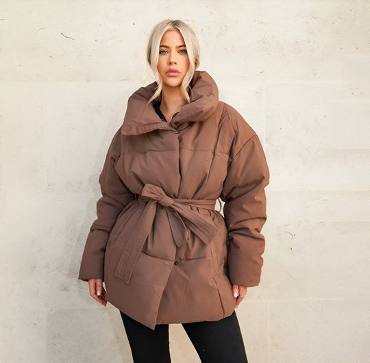 R&B | Gürtelte Pufferjacke Übergröße Kragen Wintermantel