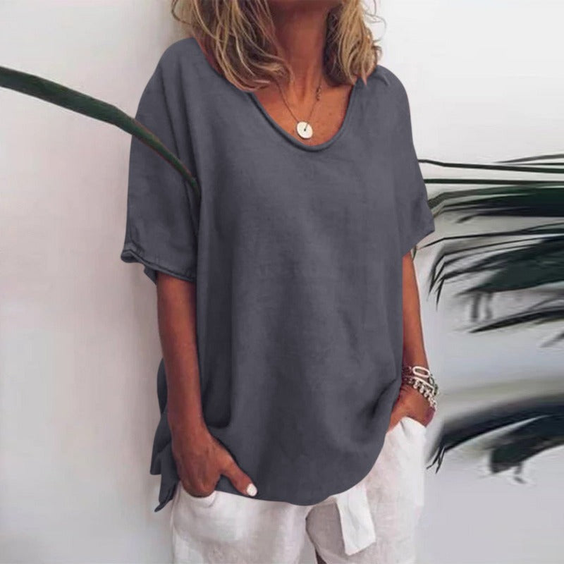 R&B | Damen Rundhals-Shirt Unifarben