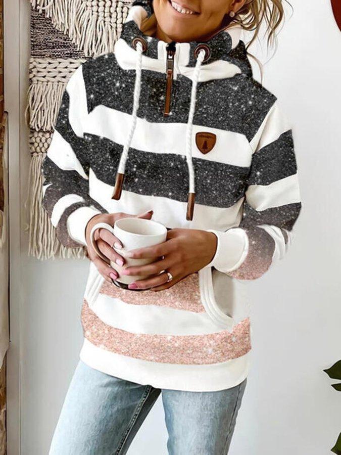 R&B | Hoodie Gestreiftes Muster Reißverschluss-Detail & Kängurutasche Lässiger Komfort