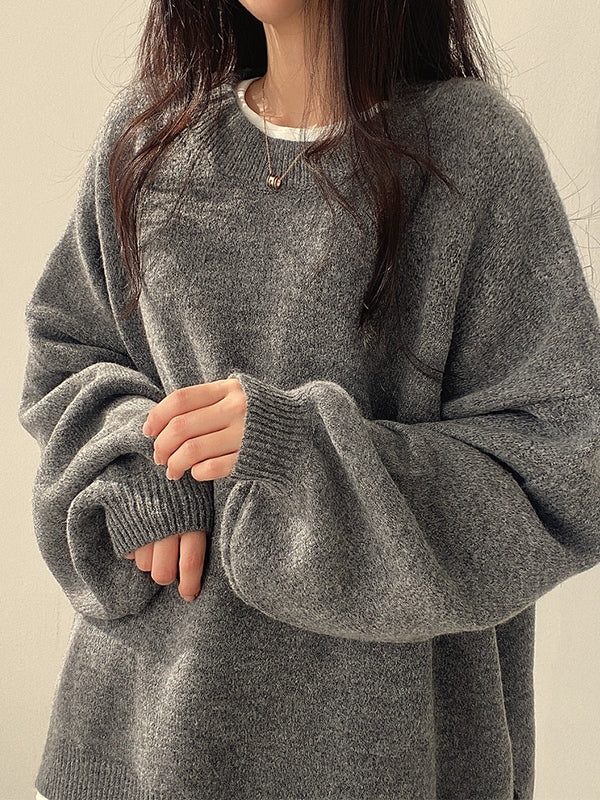 R&B | Einfarbiger Oversized Pullover mit Schlitzausschnitt