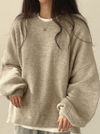 R&B | Einfarbiger Oversized Pullover mit Schlitzausschnitt