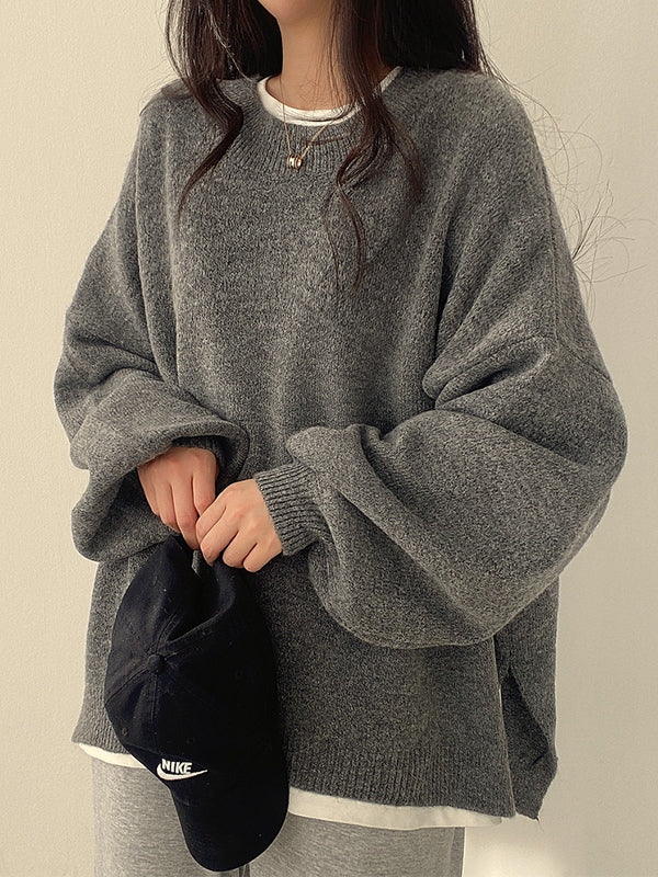 R&B | Einfarbiger Oversized Pullover mit Schlitzausschnitt