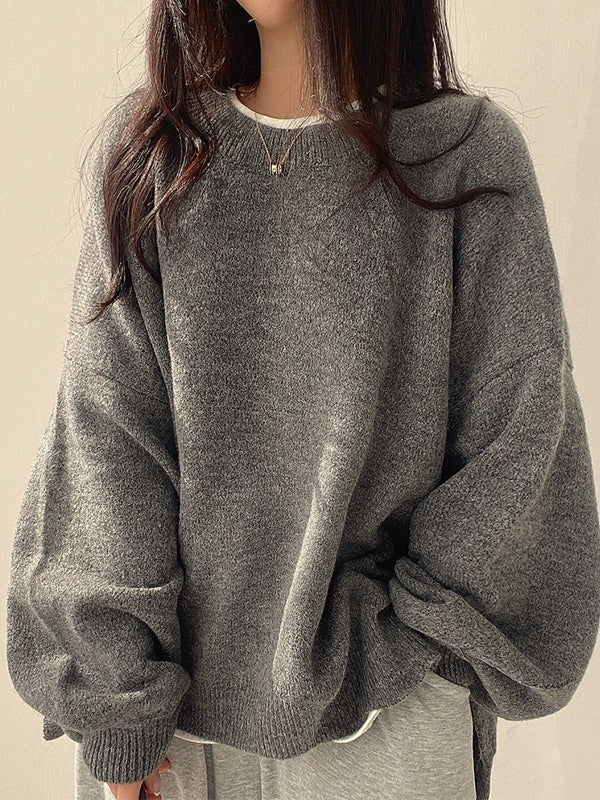 R&B | Einfarbiger Oversized Pullover mit Schlitzausschnitt