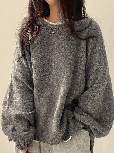 R&B | Einfarbiger Oversized Pullover mit Schlitzausschnitt