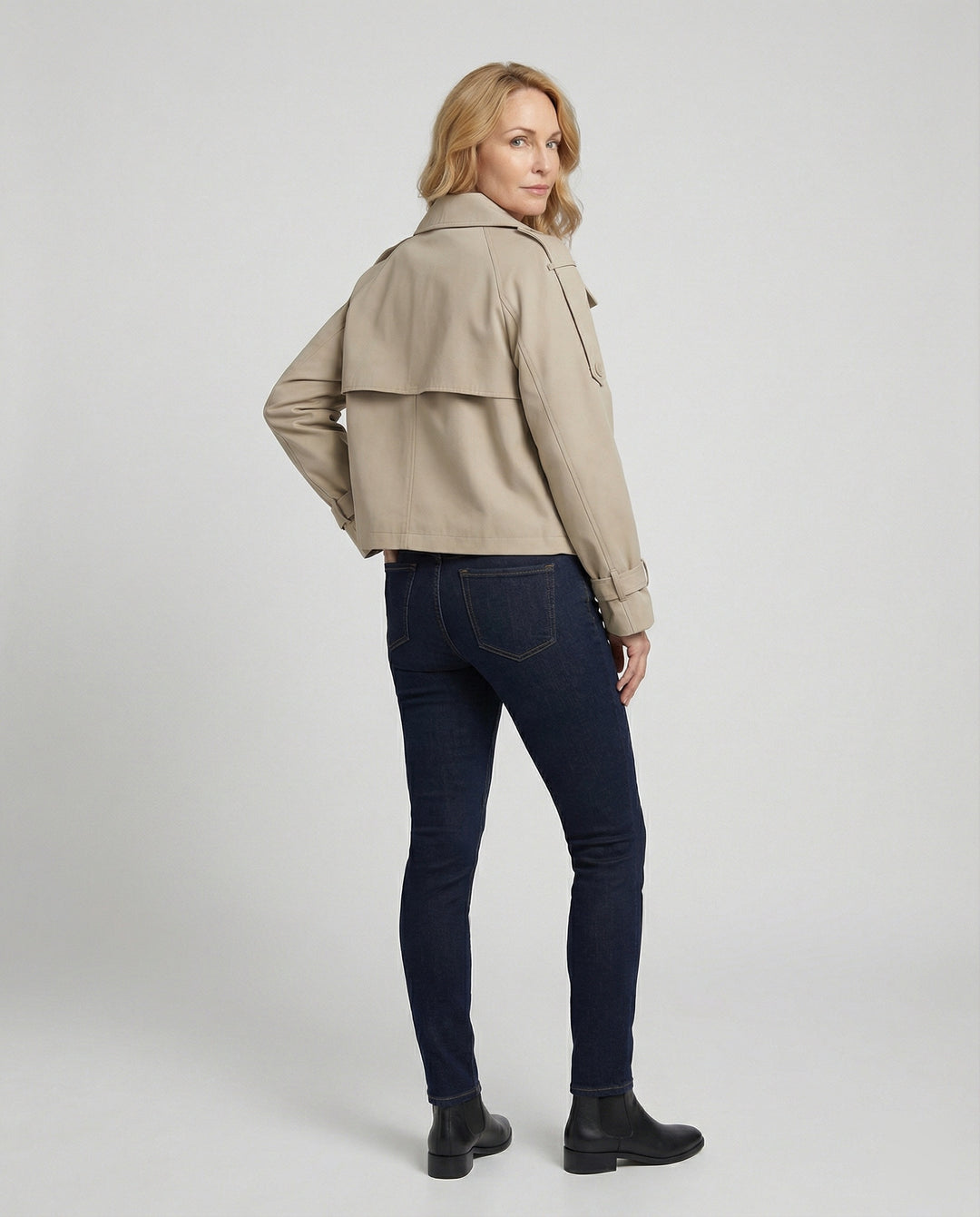 Kurze Zweireihige Windjacke mit Stehkragen für Damen Frühling