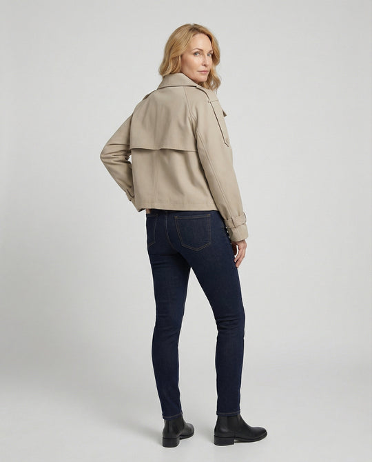 Kurze Zweireihige Windjacke mit Stehkragen für Damen Frühling