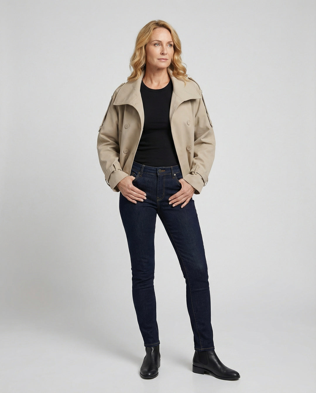Kurze Zweireihige Windjacke mit Stehkragen für Damen Frühling