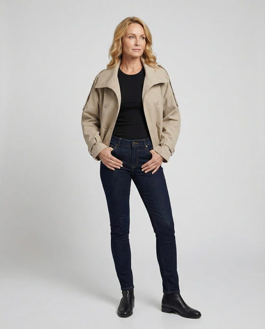 Kurze Zweireihige Windjacke mit Stehkragen für Damen Frühling