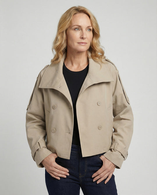 Kurze Zweireihige Windjacke mit Stehkragen für Damen Frühling