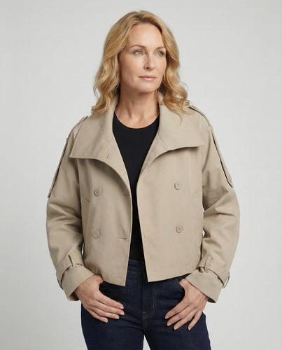 Kurze Zweireihige Windjacke mit Stehkragen für Damen Frühling