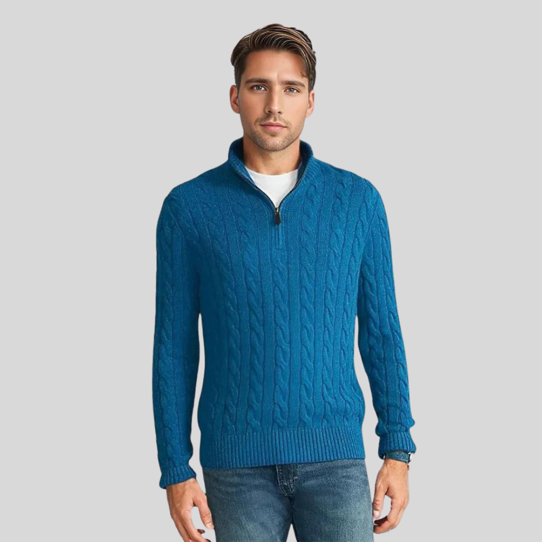 R&B | Herren Kabelstrick-Pullover mit Reißverschluss