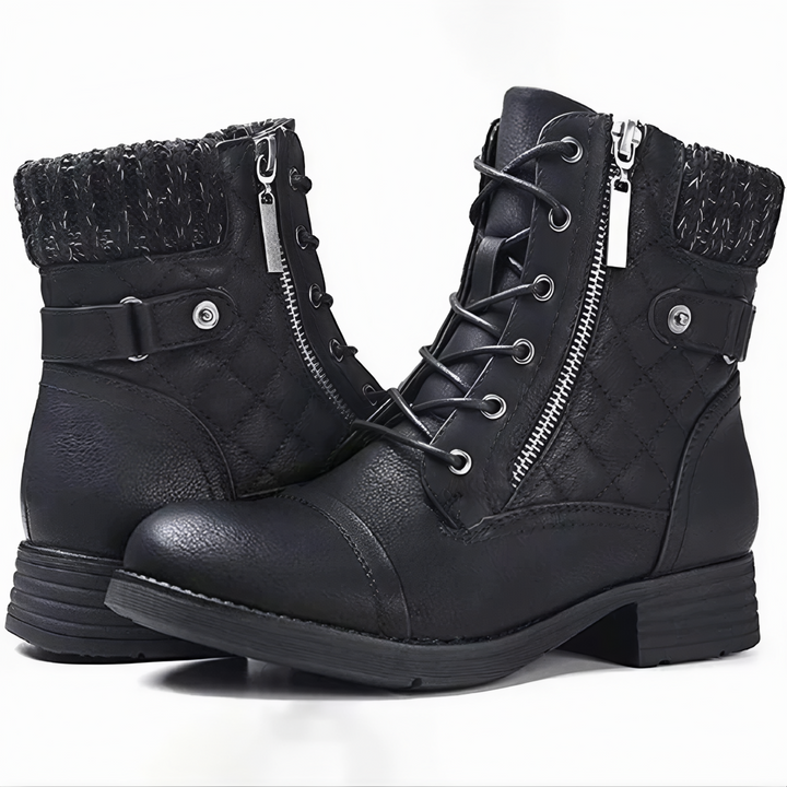 Warme Kunstleder Stiefel mit Schnalle und Reißverschluss R&B