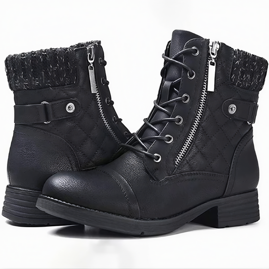 Warme Kunstleder Stiefel mit Schnalle und Reißverschluss R&B