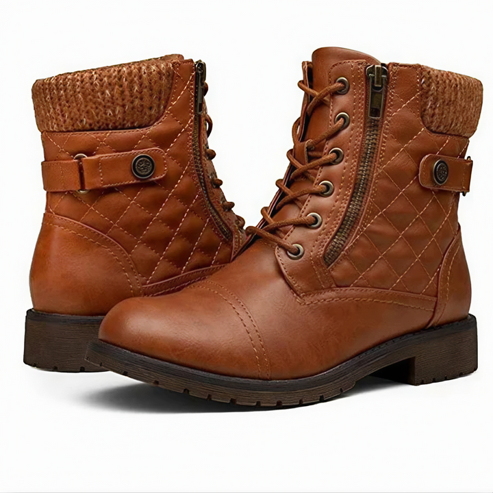 Warme Kunstleder Stiefel mit Schnalle und Reißverschluss R&B