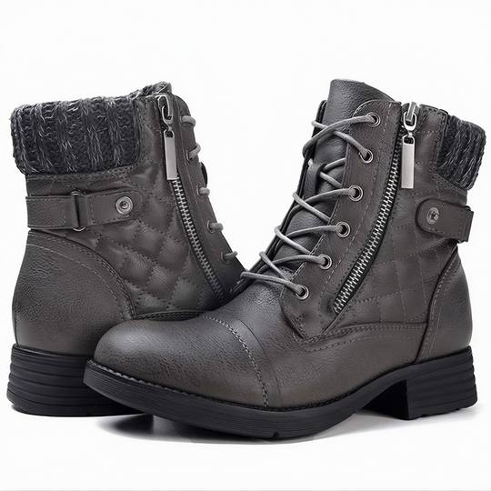 Warme Kunstleder Stiefel mit Schnalle und Reißverschluss R&B