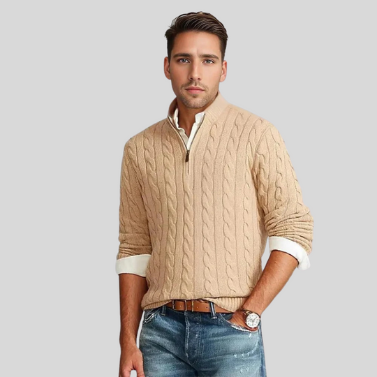 R&B | Herren Kabelstrick-Pullover mit Reißverschluss