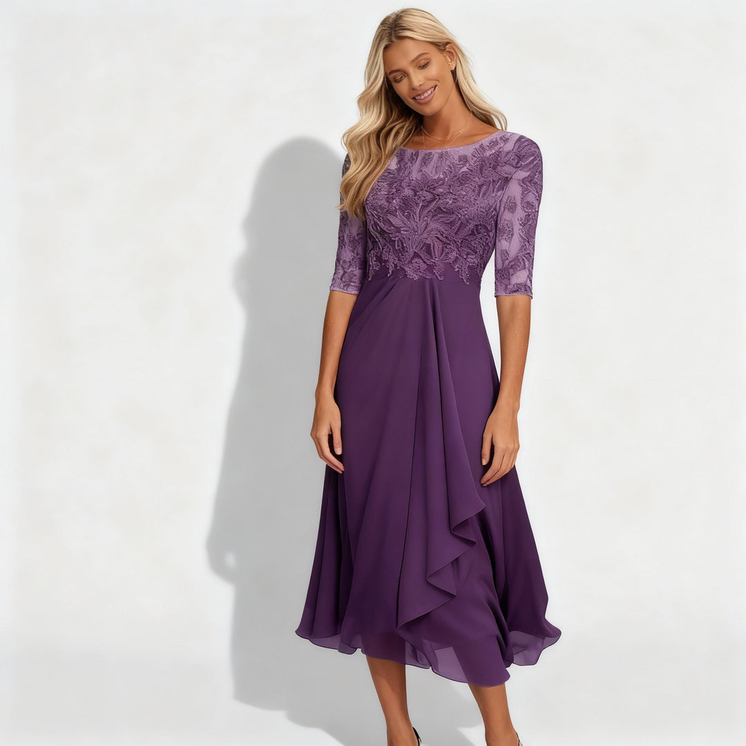 Damen Feminin Fallendes Chiffon Midikleid mit Fließendem Schnitt | R&B