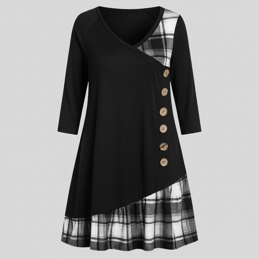Langärmeliges Kariertes Damenkleid | R&B
