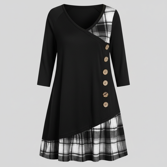 Langärmeliges Kariertes Damenkleid | R&B