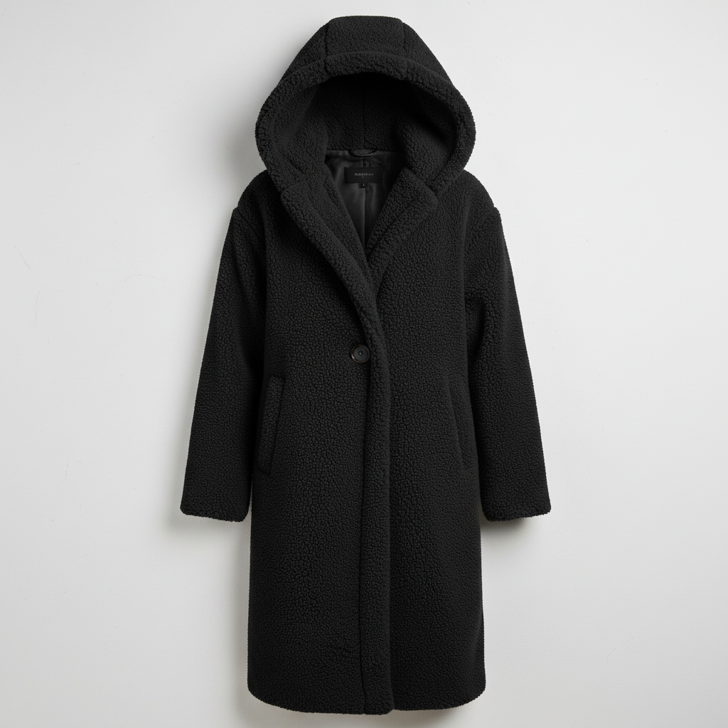 Modischer Teddy Mantel Damen Komfort Langer Mantel Kapuze | R&B