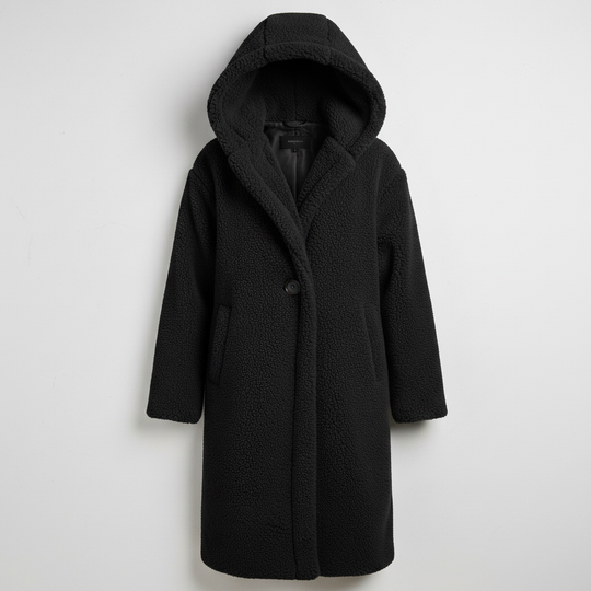 Modischer Teddy Mantel Damen Komfort Langer Mantel Kapuze | R&B
