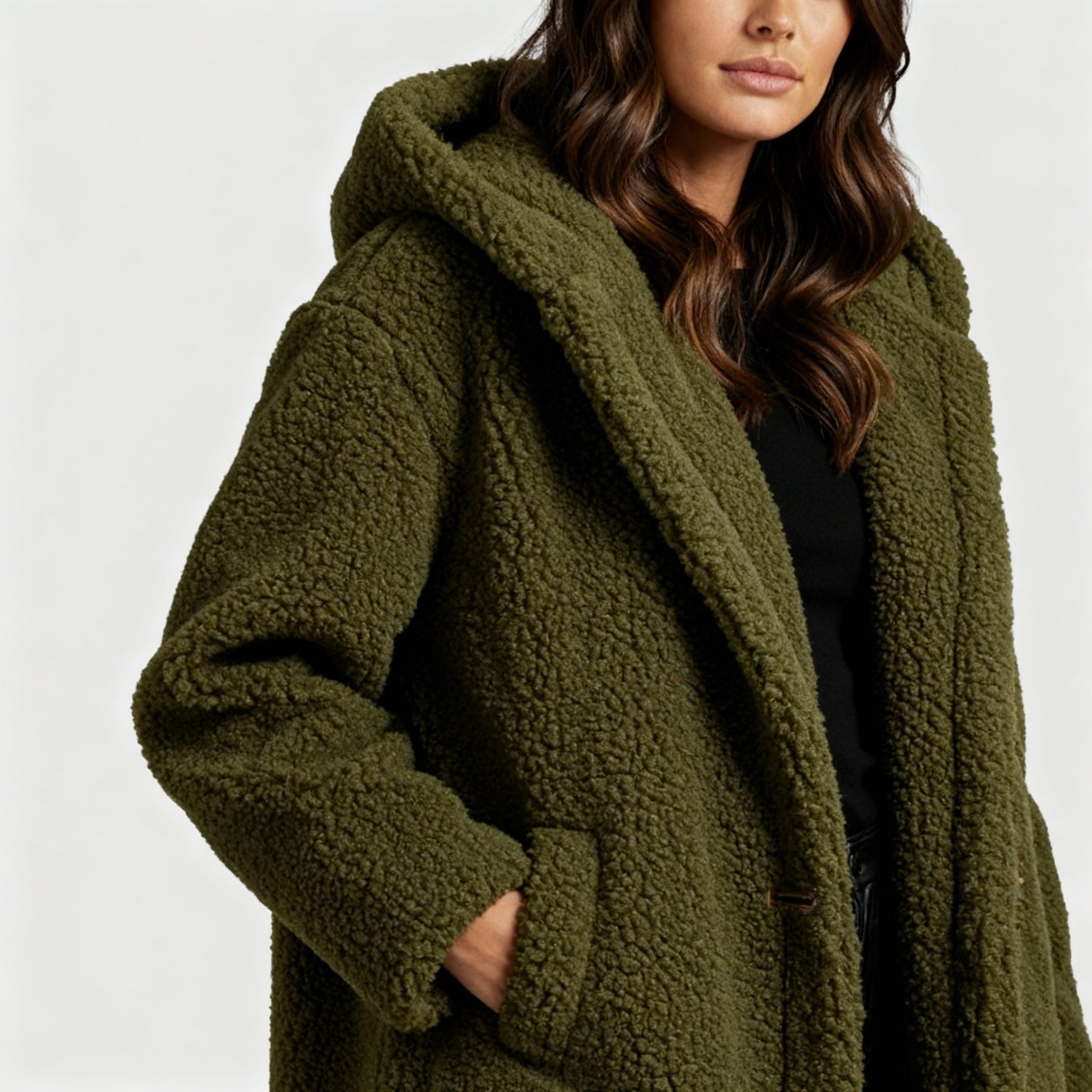 Damen Teddy Mantel mit Kapuze - R&B
