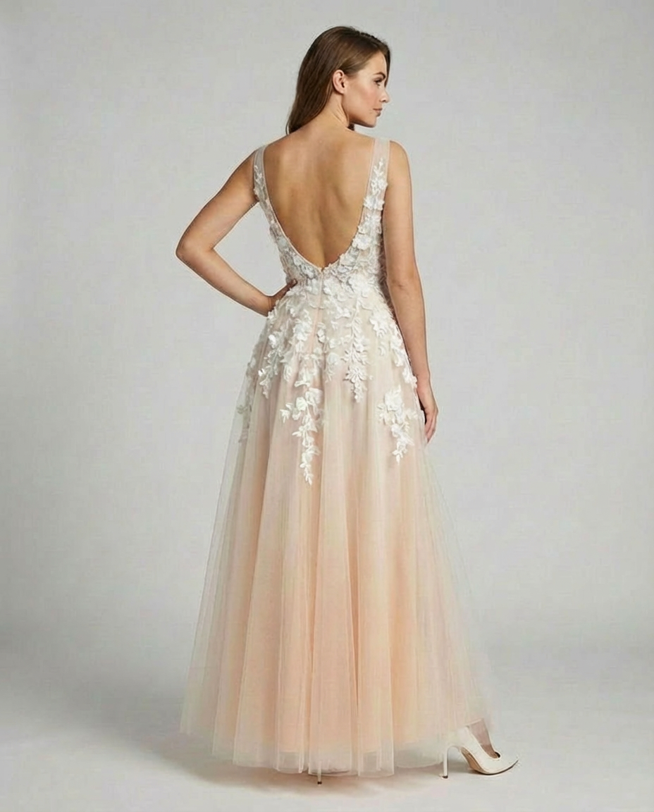 R&B | Elegantes Hochzeitskleid Stickerei Langer Rock