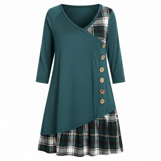 Langärmeliges Kariertes Damenkleid | R&B