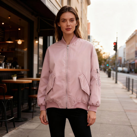 Damen sportliche Bomberjacke mit praktischen Taschen und Stehkragen R&B