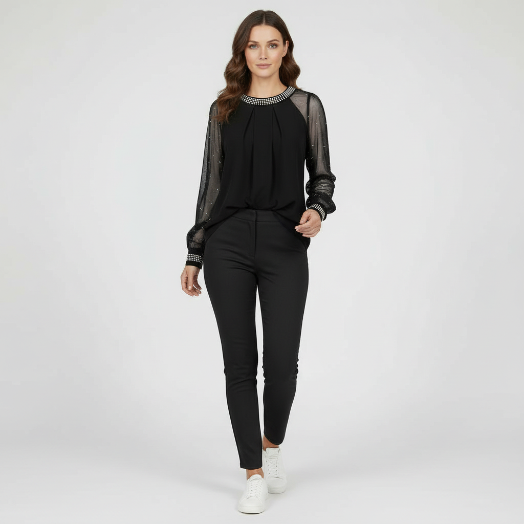 Mesh-Pailletten Damen Top | R&B