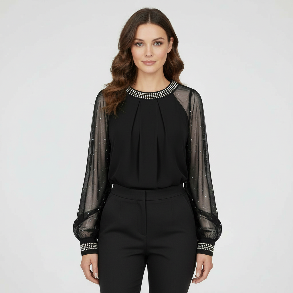 Mesh-Pailletten Damen Top | R&B