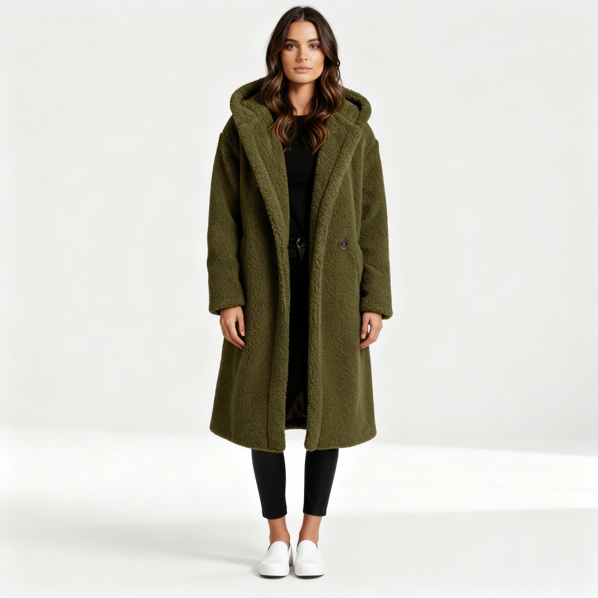 Modischer Teddy Mantel Damen Komfort Langer Mantel Kapuze | R&B