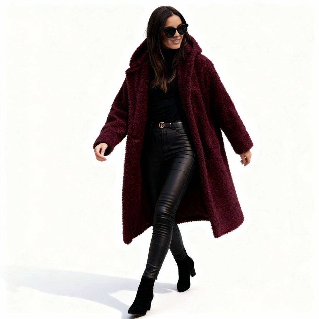 Eleganter Fleece Flauschmantel Damen Lang