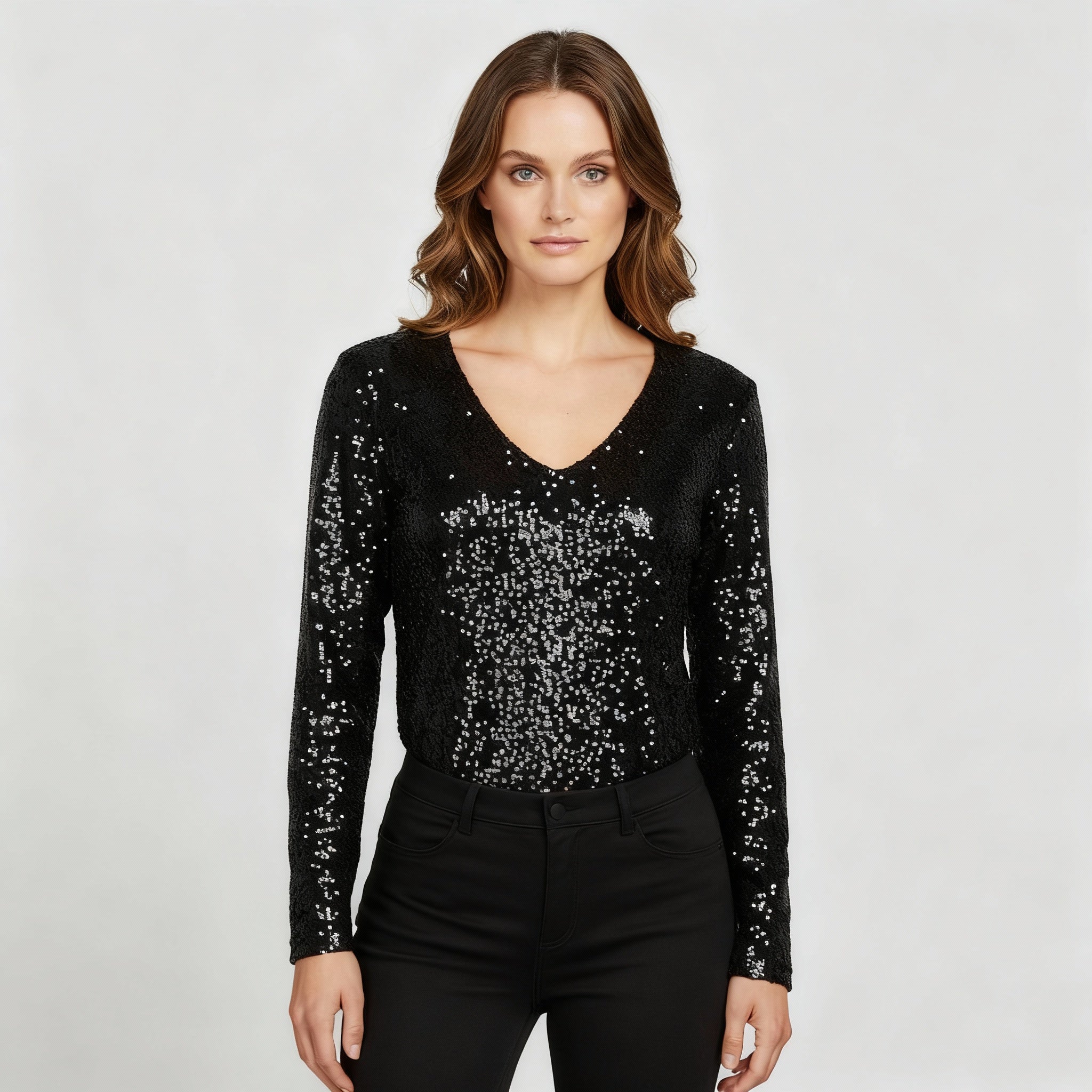 Glitzernde Party Eleganz V Ausschnitt Top Damen | R&B