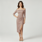 Elegantes Hochzeitsgast Kleid Off Shoulder Lang Satin | R&B
