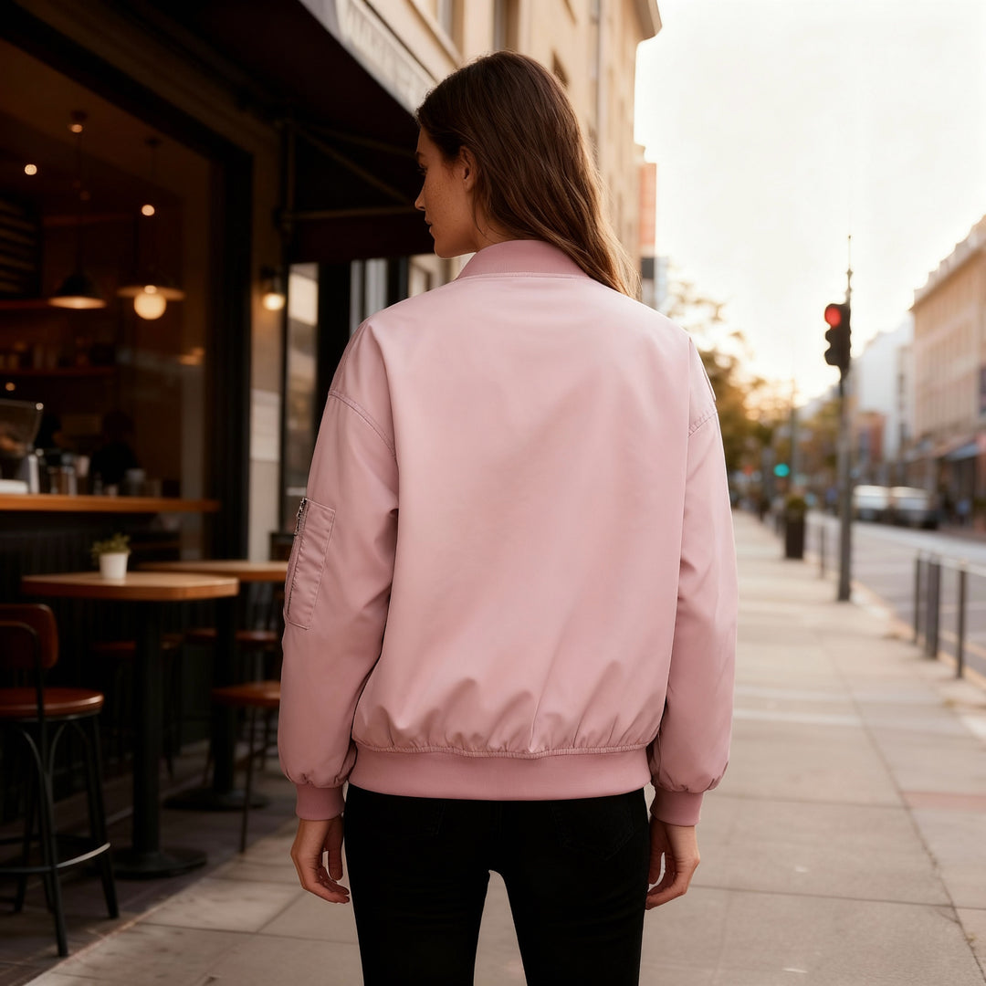 Damen lässige Oversized-Bomberjacke mit praktischen seitlichen Eingrifftaschen und Stehkragen R&B