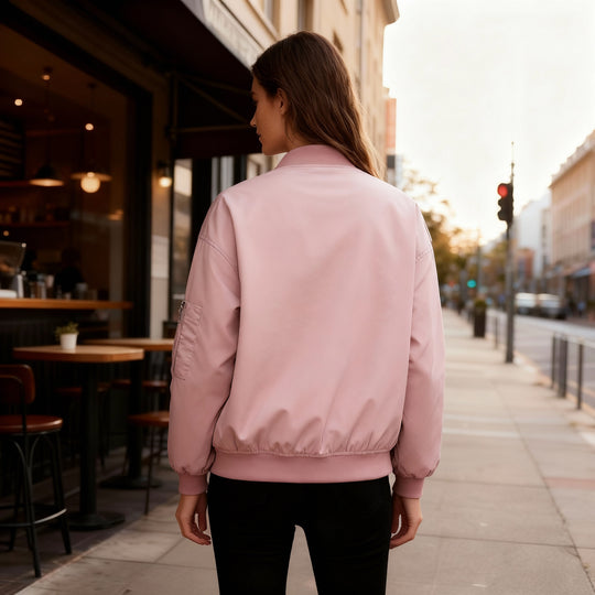 Damen lässige Oversized-Bomberjacke mit praktischen seitlichen Eingrifftaschen und Stehkragen R&B