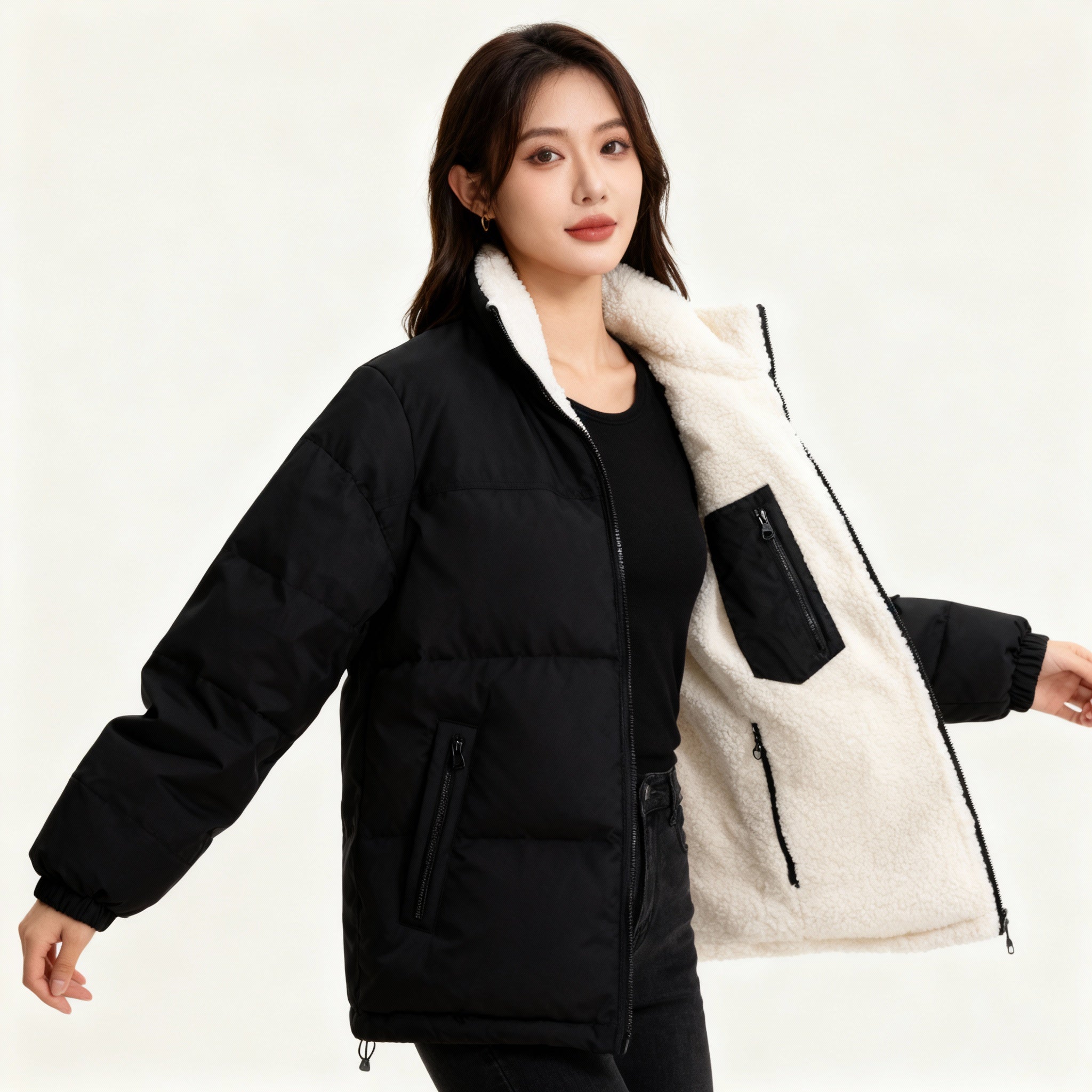 Damen Steppjacke mit Innenfutter und Taschen – Warme Winterjacke