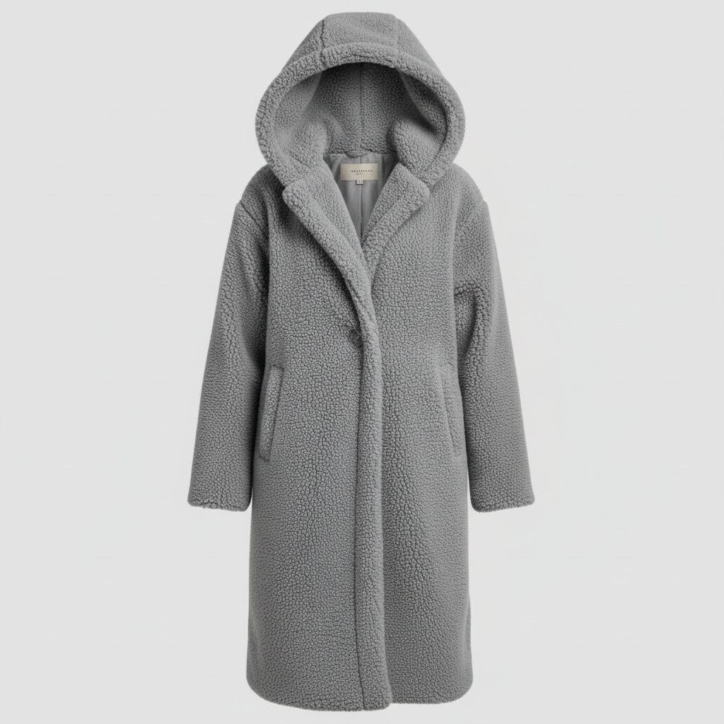 Modischer Teddy Mantel Damen Komfort Langer Mantel Kapuze | R&B
