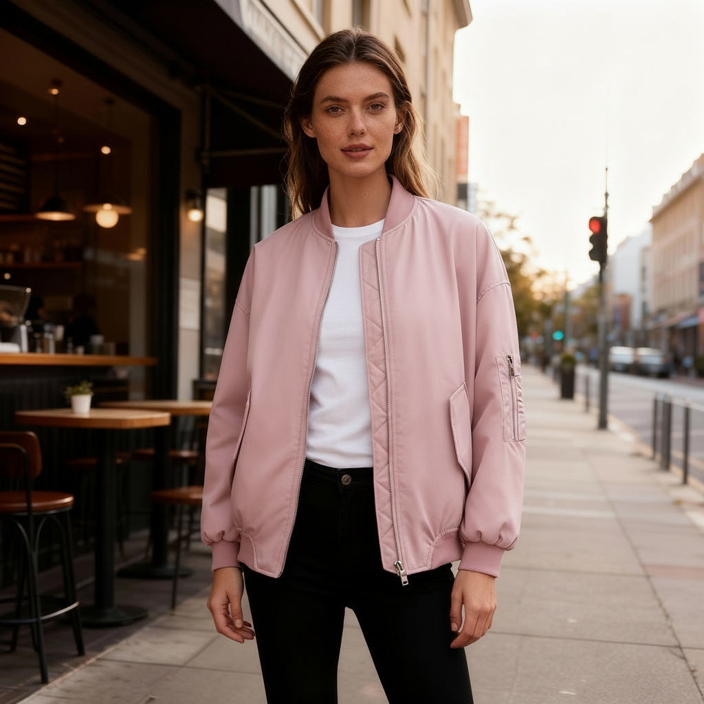 Damen sportliche Bomberjacke mit praktischen Taschen und Stehkragen
