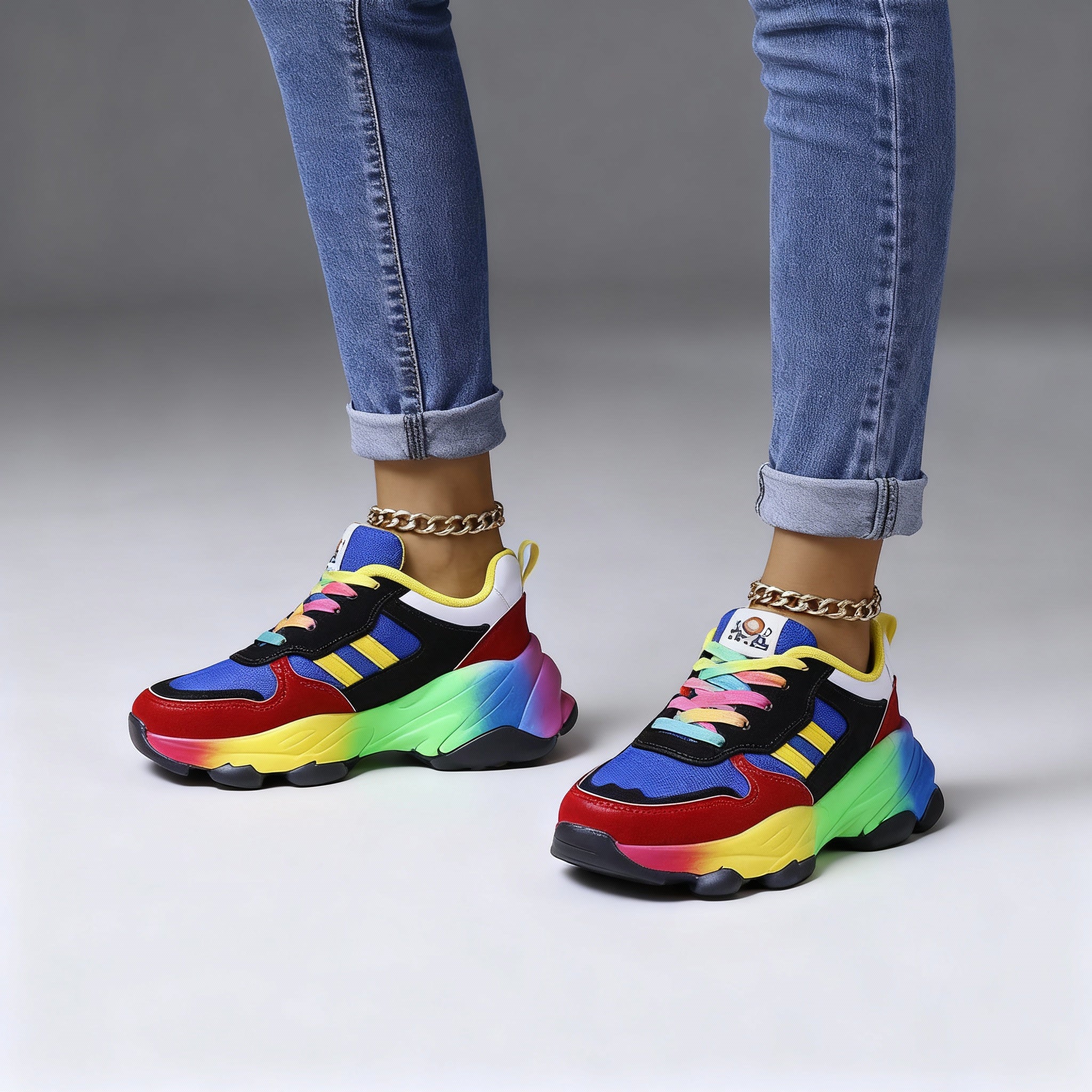 Damen Orthopädische Schuhe – Regenbogen, Ultraleicht, Stoßdämpfend, Fußgewölbestütze, Weite Zehenbox